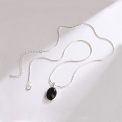 Sterling silver Korean version simple geometric oval black