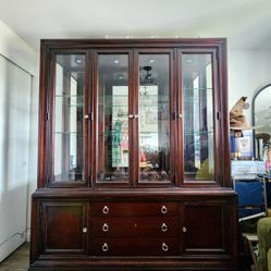 Large Wood Curio China Cabinet w/ Lights
