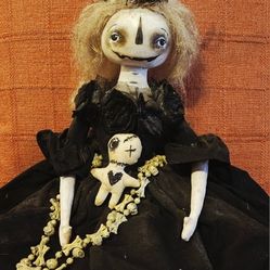 Primitive OOAK Halloween Fall Decor Voodoo Witch Shelf Sitter - Dark Academia 