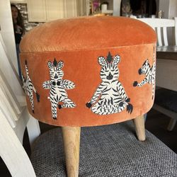 Velvet Zebra Storage Ottoman – Burnt Orange Accent Stool 