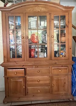 Pine Wood China Hutch Cabinet