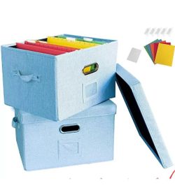 2 Pack File Box with 10 Hanging Filing Folders Document Organzier Storage Organi