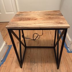End table Wood & Metal Side Table with Built-in Power Outlets