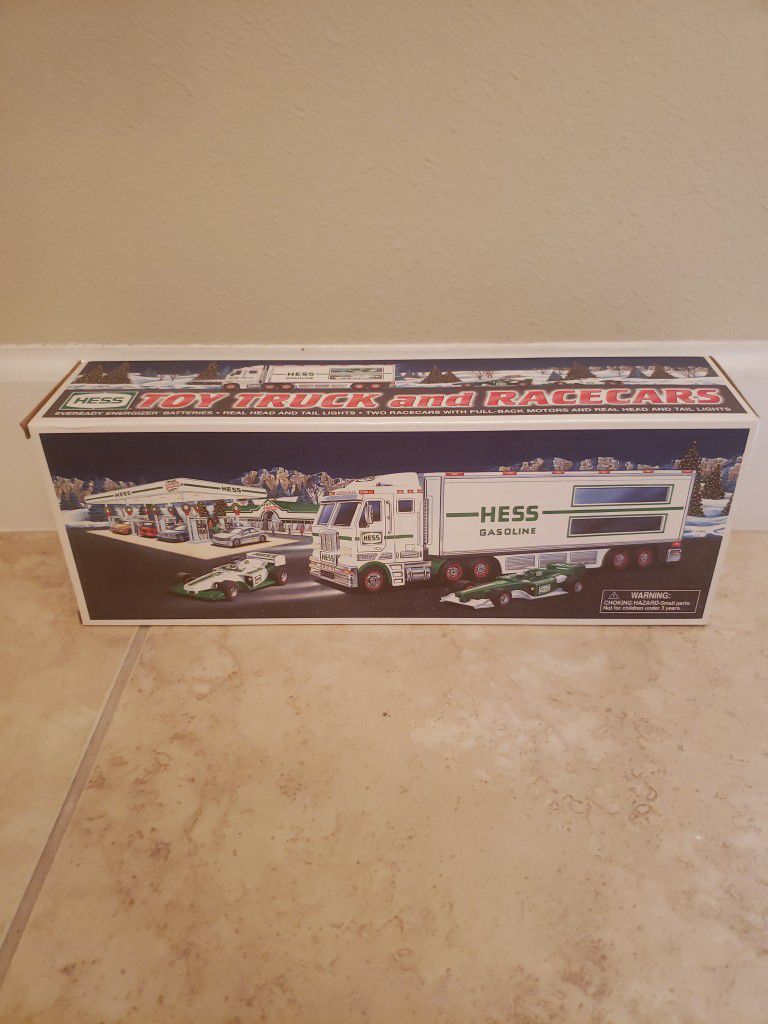 Hess toy truck and racecars 