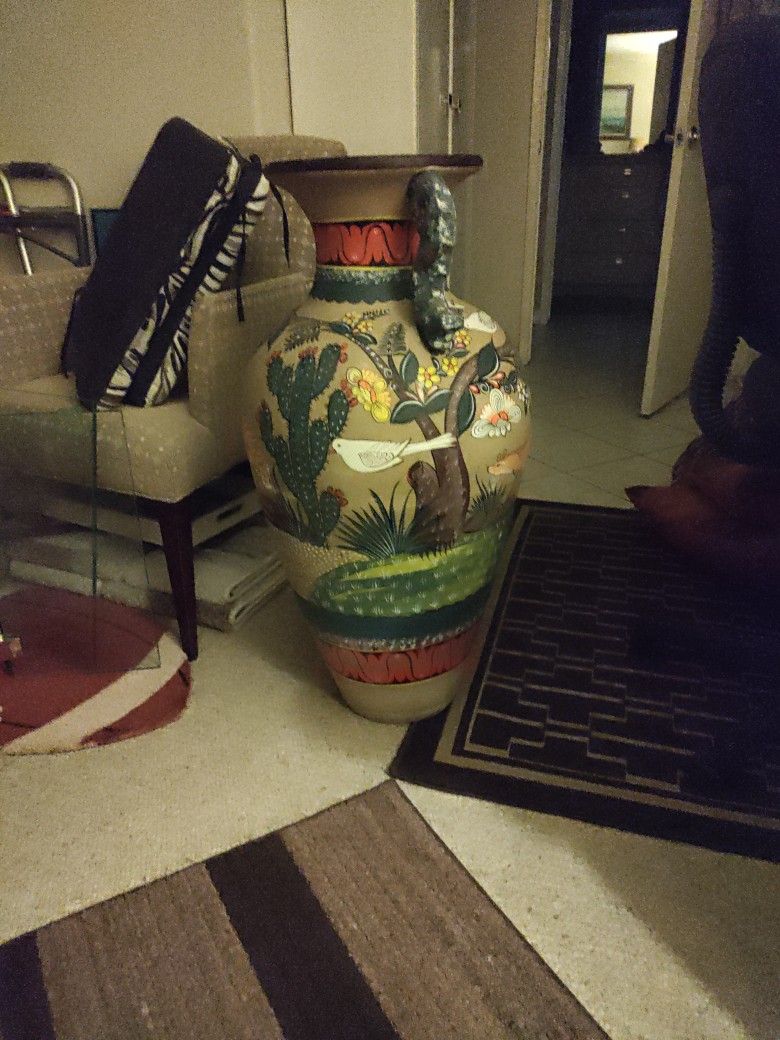 Large Vase With Nature Floral Painting