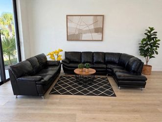Real Black Leather Sofa + Sectional Set ā Modern, Excellent Condition