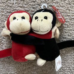 Monkey Love Hugging Plush W/ Velcro 5” X 4” NEW