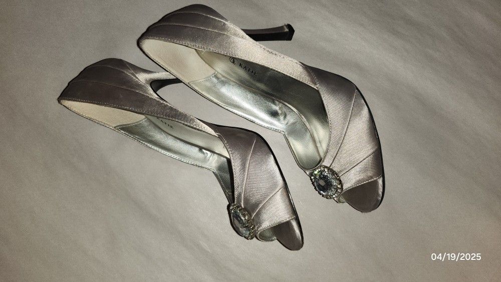 Silver Jeweled Peeptoe Heels