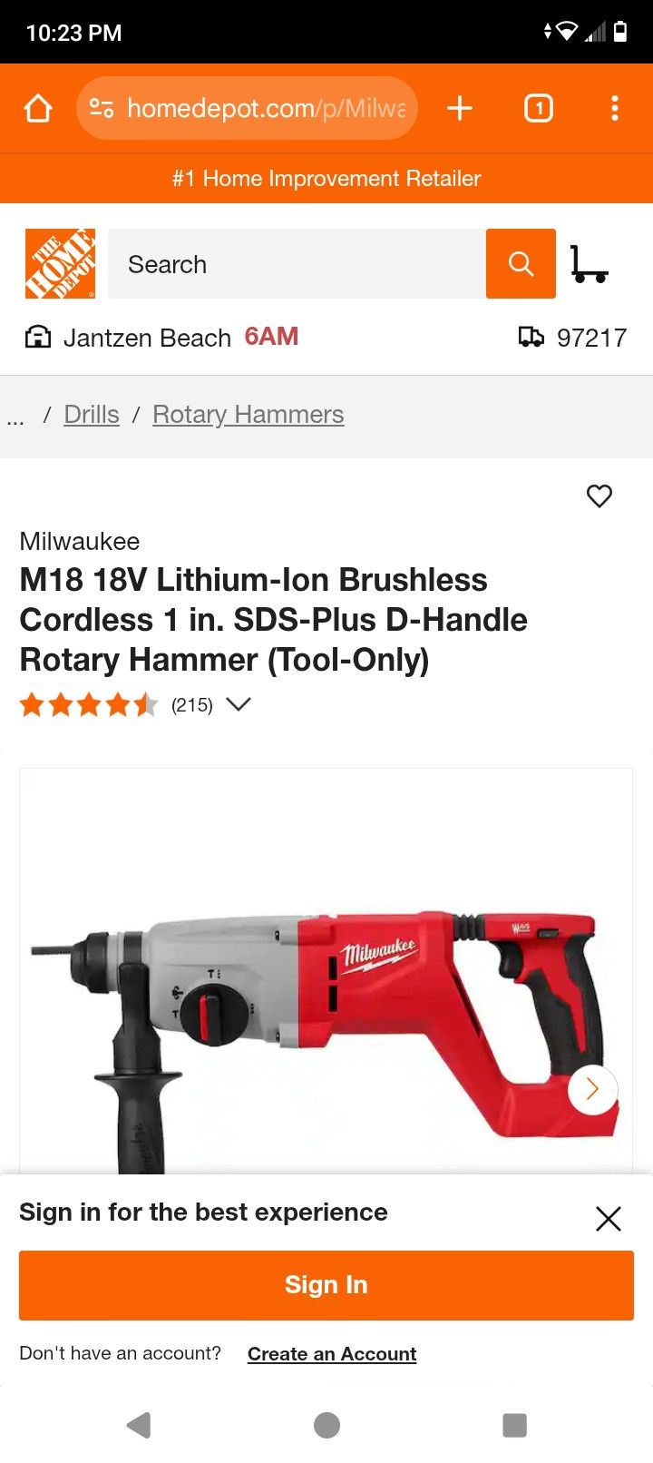 M18 18v Cordless Rotary Hammer Tool Only