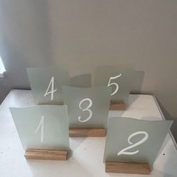 Set Of 5  Sea Glass Table Numbers With Stands 