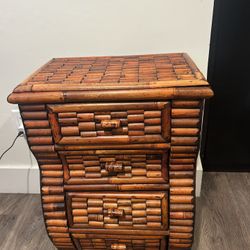 Vintage Bamboo 4 Drawer Nightstand/table 