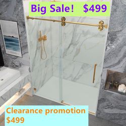 60 in. W x 66 in. H Double Sliding Semi-Frameless Shower Door with Smooth Sliding and 3/8 in. Glass