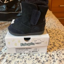 Brand New With Box And Tags Falcotto Velour Real Fur And Leather Toddler Boots  Dark Blue Size 21
