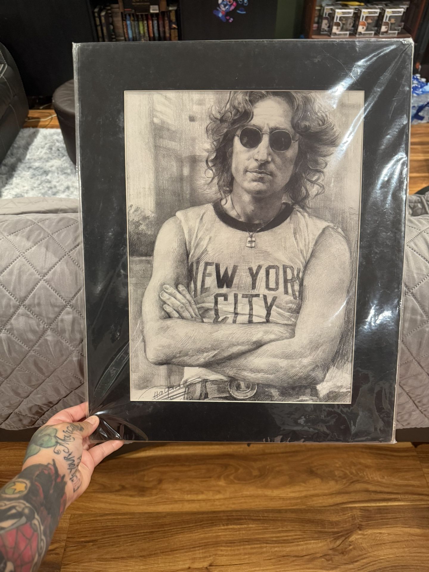 Vintage Black Border John Lennon Art Sketch by Nan Haiyan New New York