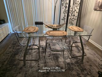 Modern Glass Dining Table + 4 IKEA TOBIAS Chairs