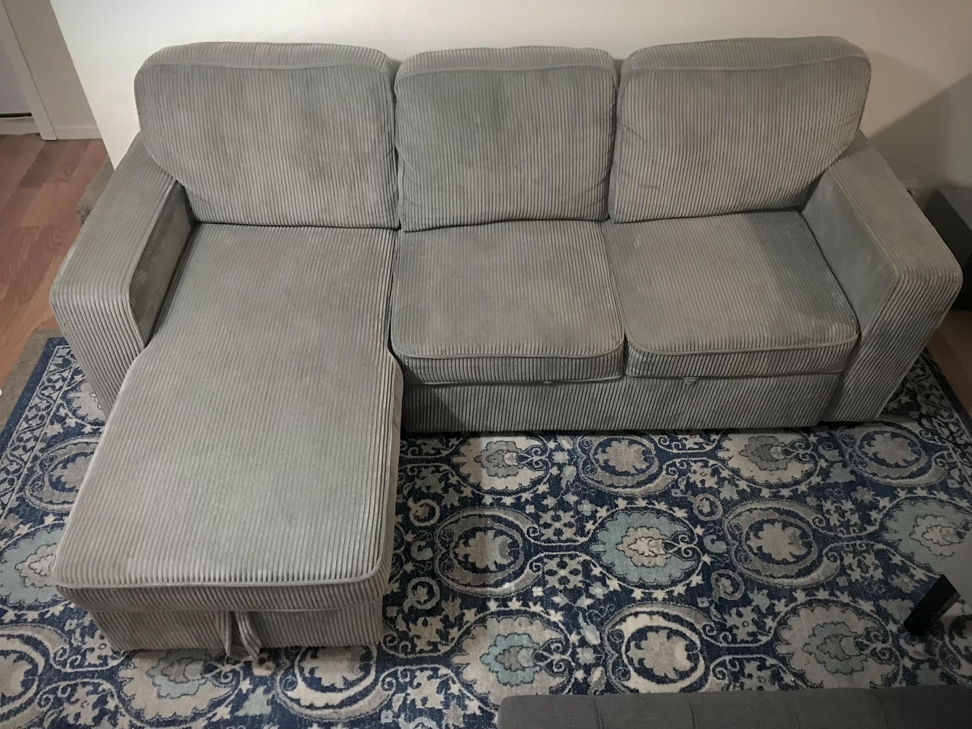 Corduroy Gray Storage Sofa with Pull-out Sleeper