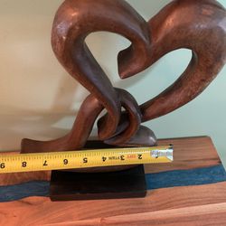 12 Inches Tall Hand Carved Solid Wood Twisted Hearts Artwork On Black Base