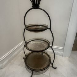 Vintage 3 Tier Metal And Glass Display Tower