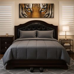 Luxury Real Mahogany Bedroom Set – Cali King Bedframe + Hybrid Mattress + Dresser & Nightstand  