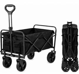 Compact Folding Wagon Cart, Collapsible Utility Wagon with Side Pockets Portable Design, 330 lb Max Load
