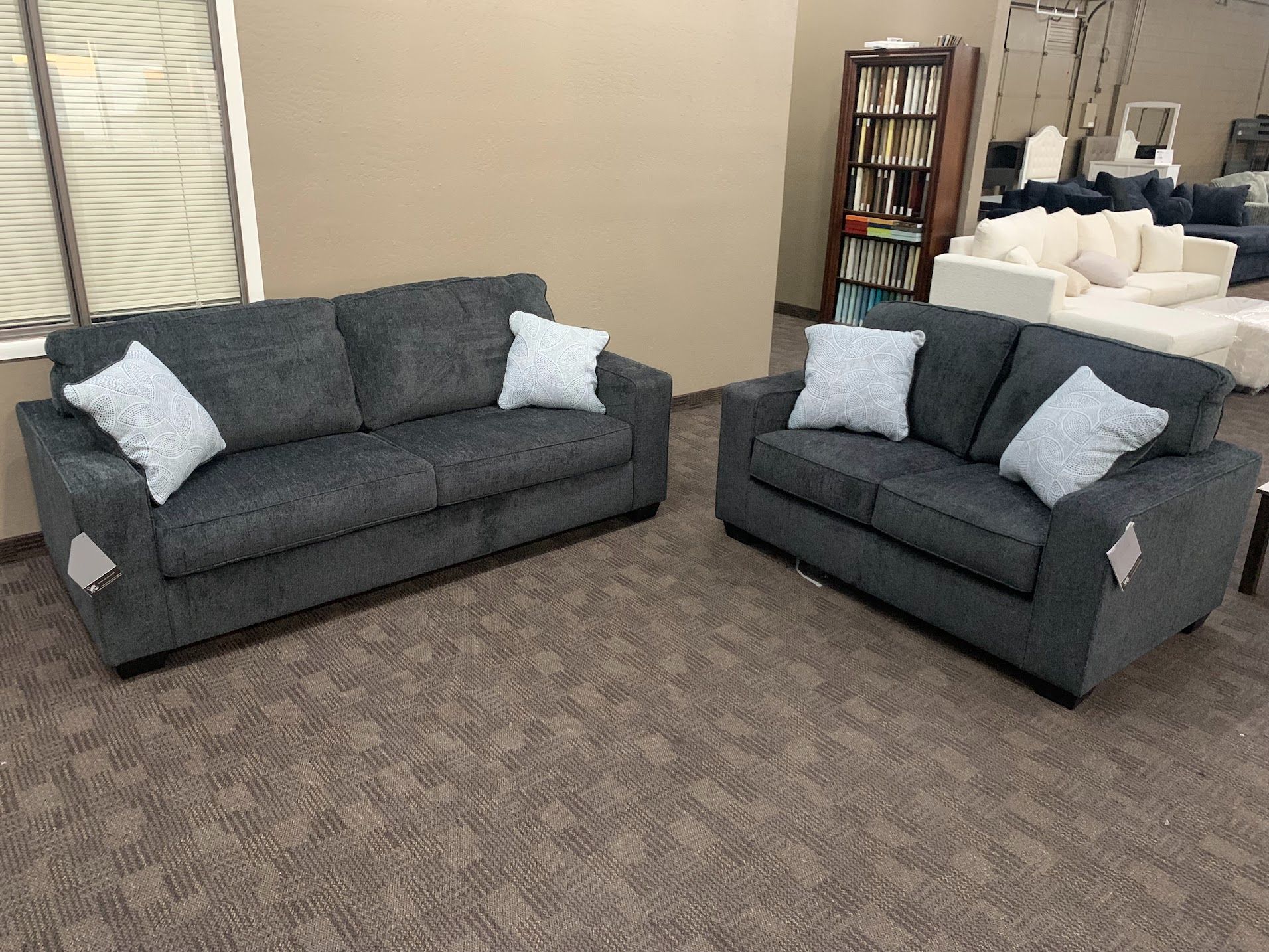 Slate gray modern sofa and love seat
