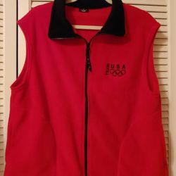 Team USA Olympic Logo Fleece Vest Red Unisex ExLarge Full Zip Handwarmer Pockets

