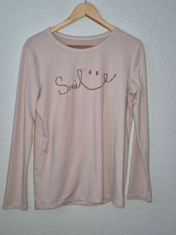No Brand Womens Light Pink Long Sleeve "Smile" Grafic Tee Size: Small