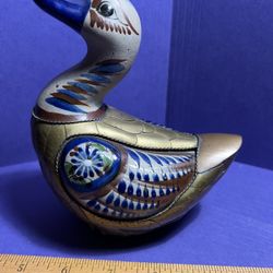 Vintage Tonala Pottery And Brass Duck - Armored Duck