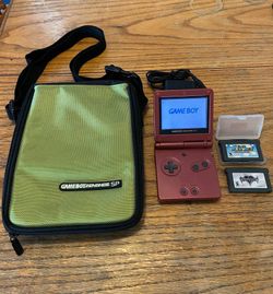 Nintendo Game Boy Advance SP Recondition Flame Red Game System, 2 Games & System Console Case