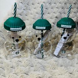 Brand New Rare 2025 Starbucks Bearista Limited Edition Glass Coffee Mug Tumbler