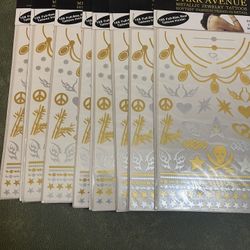Lot Of 8 Metallic Jewelry Tattoos -108 Full Size Tattoos Per Pack