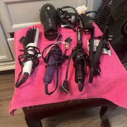  2 Curling Irons 1 Blow dryer 1 Flat Iron 1 Hot Air Brush 