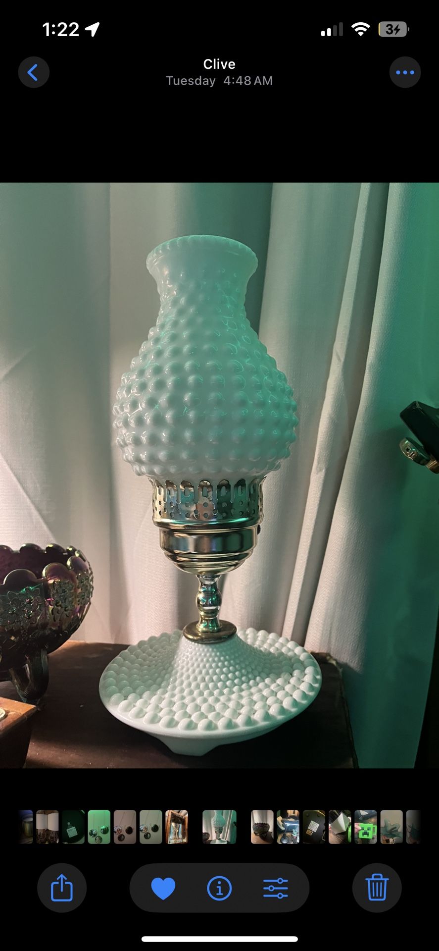 Vintage Hobnail Milk Glass Lamp
