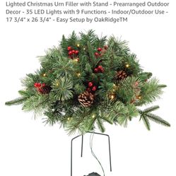 Lighted Christmas Urn Filler with Stand - Prearranged Outdoor Decor - 35 LED Lights with 9 Functions - Indoor/Outdoor Use - 17 3/4" x 26 3/4" - Easy S