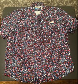 Magellan Outdoors Fourth of July Fish Gear 100% Polyester button down shirt! Men’s Size 2XL, NEW!
