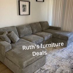 U shape sectional sofa grey corduroy new in box