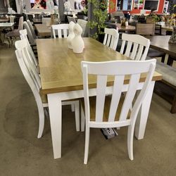White/Natural Dining Room Set / 7pc  