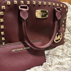 Burgundy Studded MK Bag W/Wallet