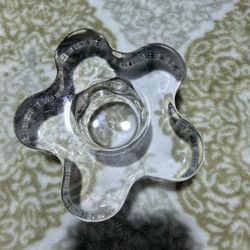 Orrefors Sweden Clear Crystal Flower Candle Holder Signed Vintage