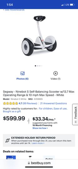 White Segway Nine bots Self - Balancing Scooter