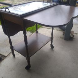 Antique Drop leaf Tea Cart / Glass top