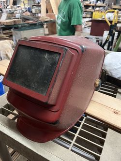 Vintage-Style Red Flip-Front Welding Helmet — Costume Prop / Parts