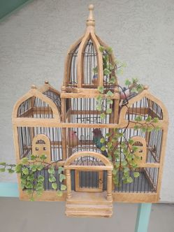 Vintage Victorian Style Architectural Domed Wooden Bird Cage Antique Wood Wire