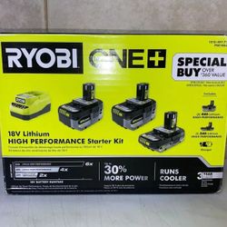 Ryobi ONE Plus 18V Lithium HIGH PERFORMANCE Starter Kit (+ Free 2nd Charger)