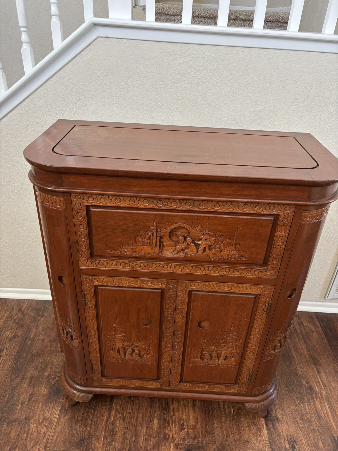 Antique Wood Bar With Engravings