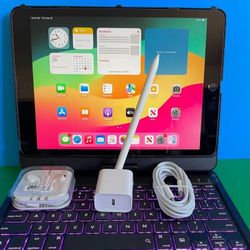 Apple IPad 9th Generation (10.2” Retina /Touch ID /IOS 18/ 2021 Model) 64GB with Pen, Keyboard  & Accessories 