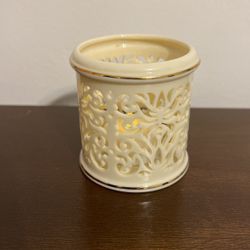Lenox Illuminations Cream Pierced Porcelain Votive Candle Holder With Gold Trim