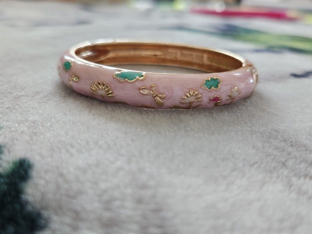 Light Pink Enamel Alloy Cloisonne Bangle Bracelet