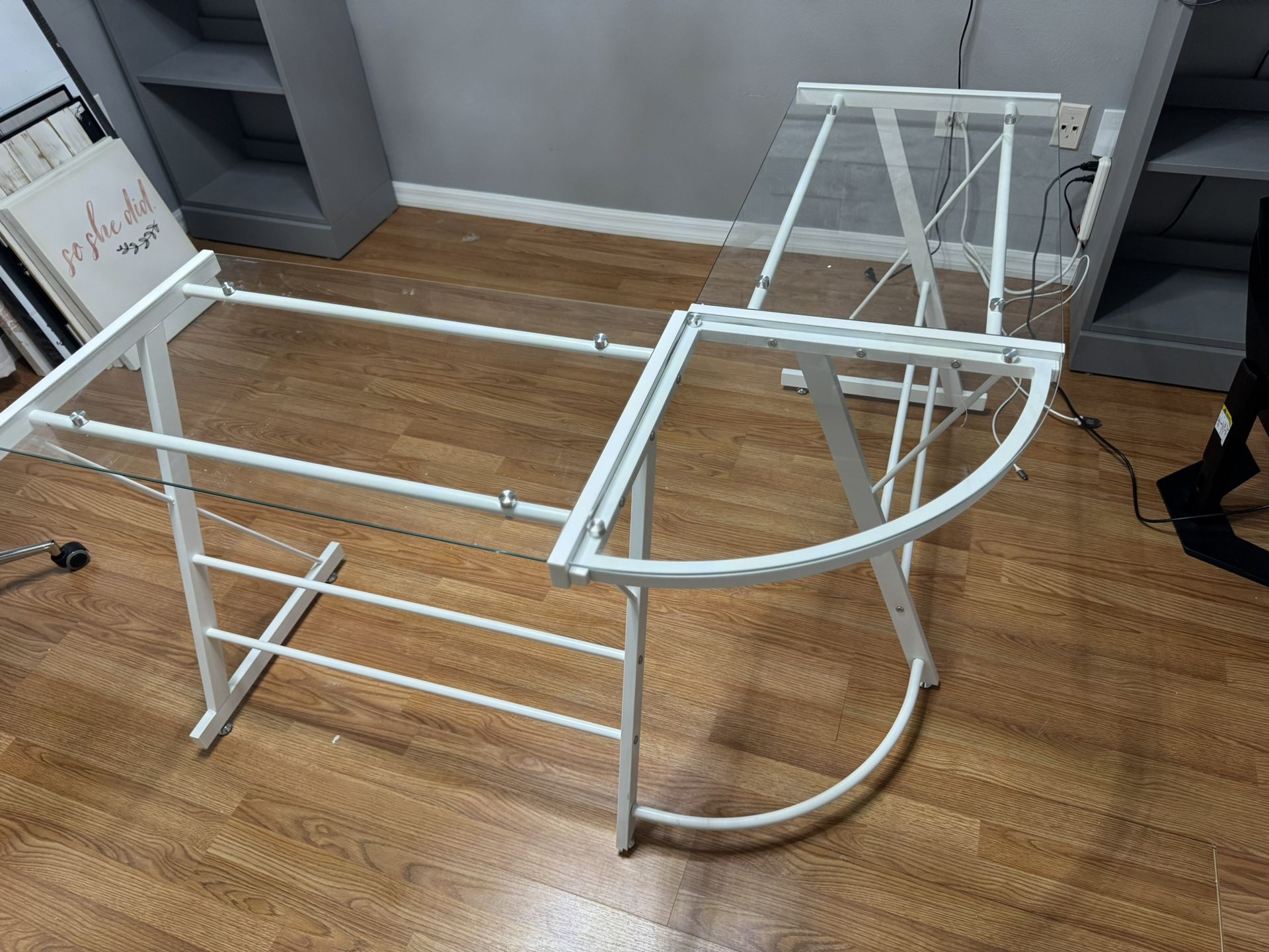 Modern L-Shaped Glass Desk - White Frame - $100 OBO