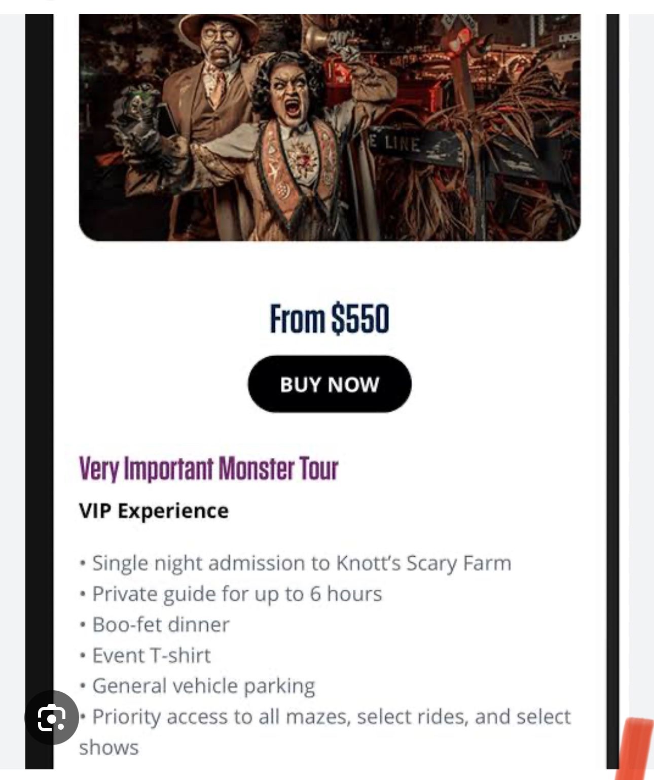VIP KNOTTS SCARY FARM TICKET FOR TODAY 10/25